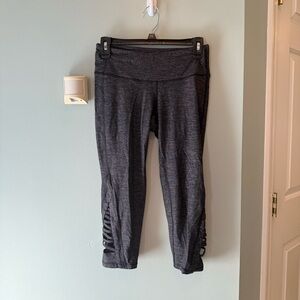 Athleta Gray/Black Heather Leggings with Cutouts on Bottom